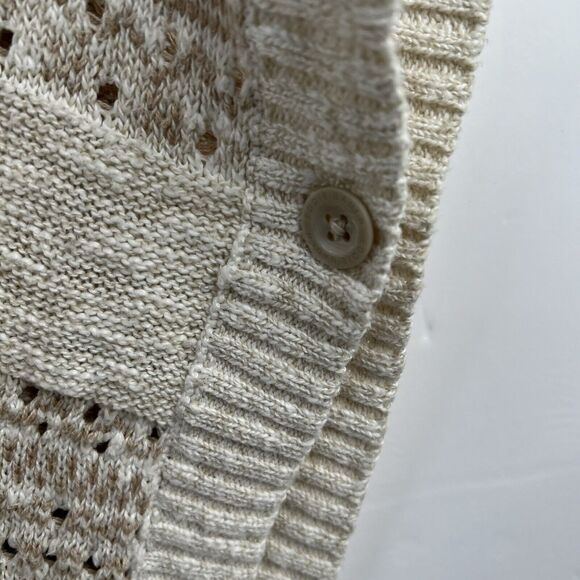 Eddie Bauer Sz M / L Poncho Sweater Beige Open Knit V-neck Short Sleeve Women’s - Picture 4 of 10